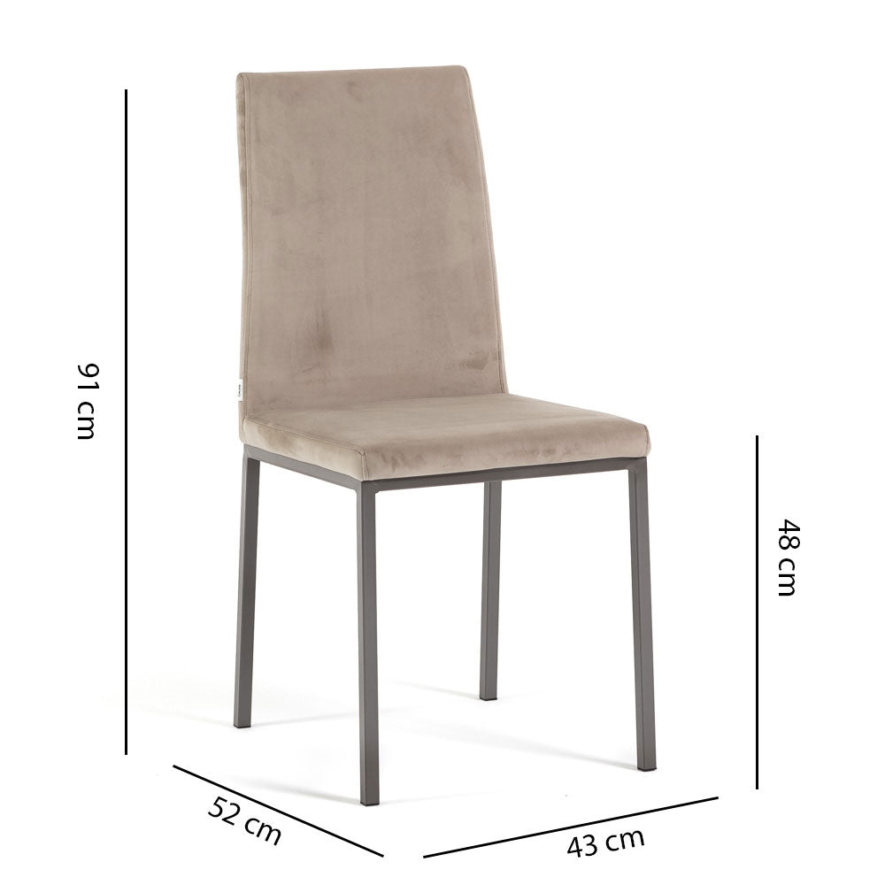 Alma – sedia in velluto con schienale alto e gambe in metallo