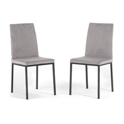 Alma – sedia in velluto con schienale alto e gambe in metallo, colore grigio chiaro, gambe grigio scuro