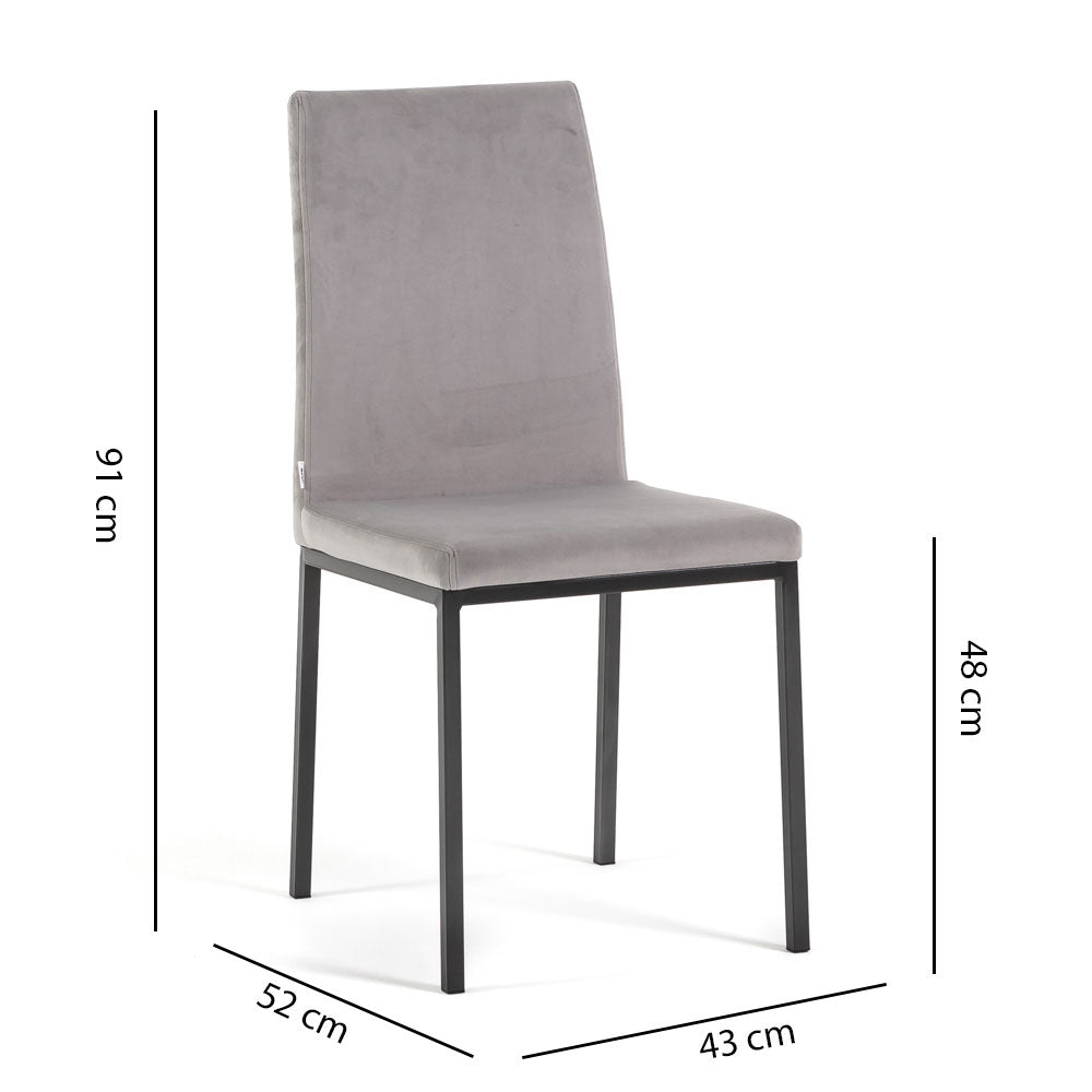 Alma – sedia in velluto con schienale alto e gambe in metallo