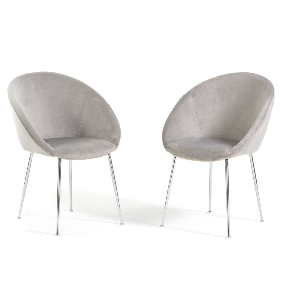 Iris – sedia in velluto o bouclé con gambe in metallo, colore grigio chiaro, gambe argento