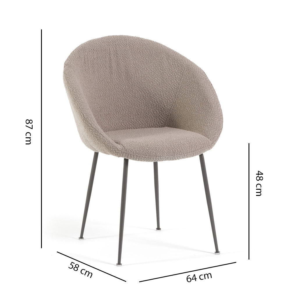 Iris – sedia in velluto o bouclé con gambe in metallo
