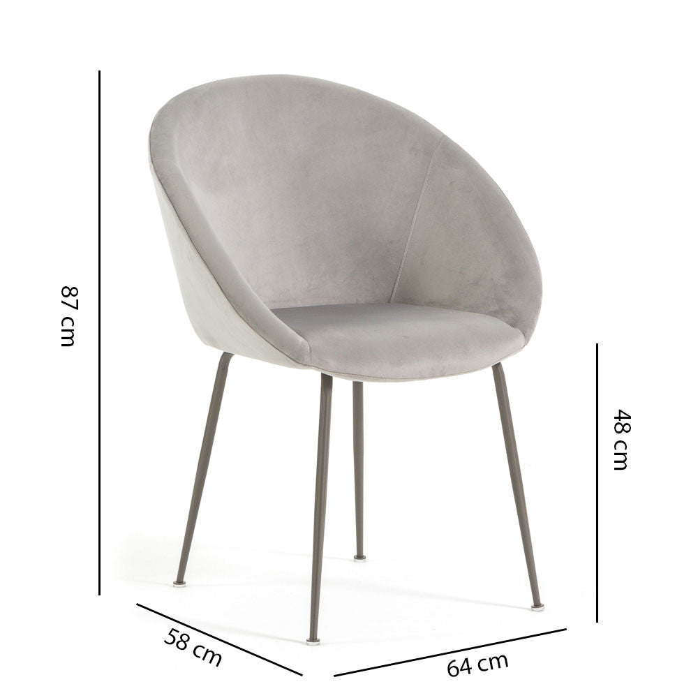 Iris – sedia in velluto o bouclé con gambe in metallo