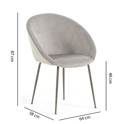 Iris – sedia in velluto o bouclé con gambe in metallo