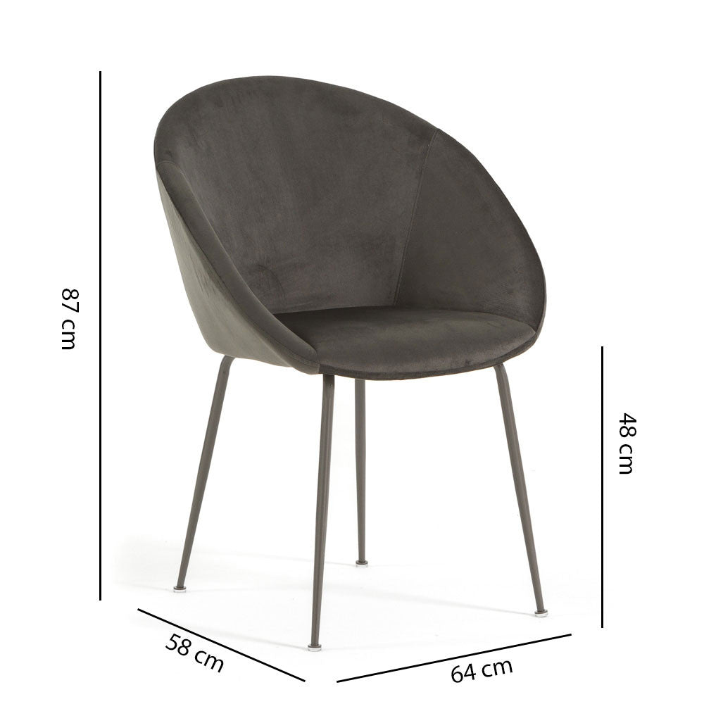 Iris – sedia in velluto o bouclé con gambe in metallo