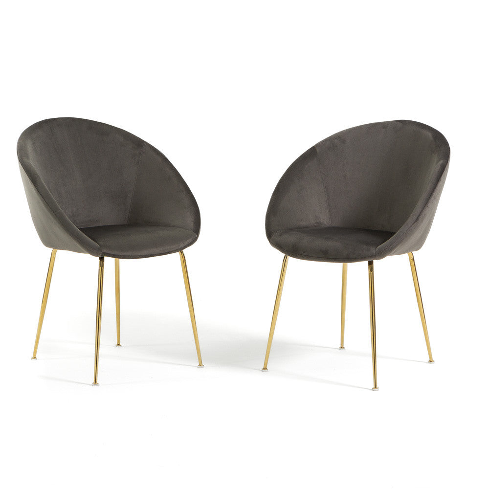 Iris – sedia in velluto o bouclé con gambe in metallo, colore grigio scuro, gambe oro
