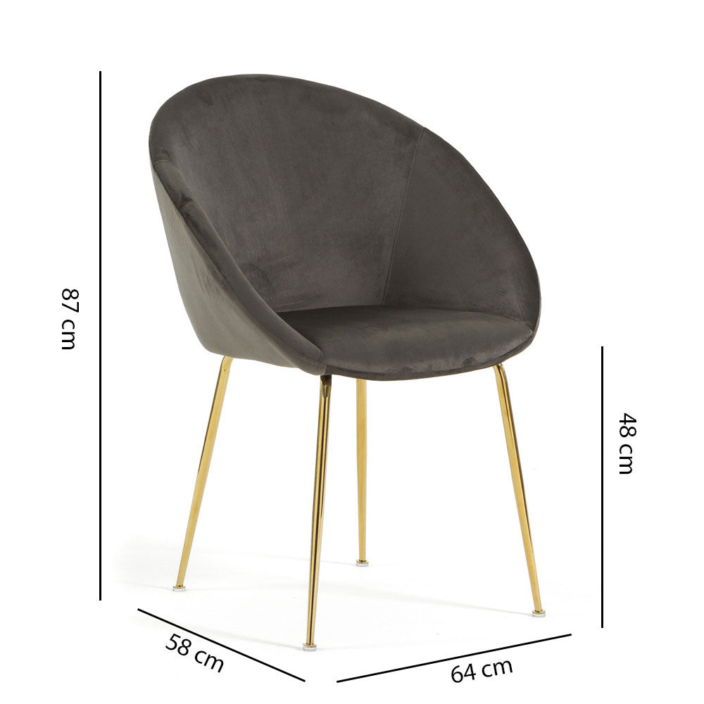 Iris – sedia in velluto o bouclé con gambe in metallo
