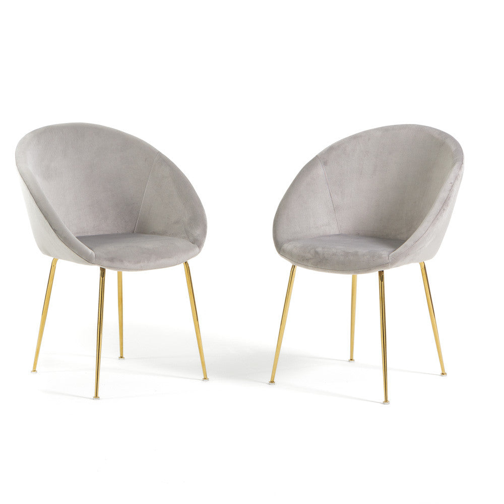 Iris – sedia in velluto o bouclé con gambe in metallo, colore grigio chiaro, gambe oro