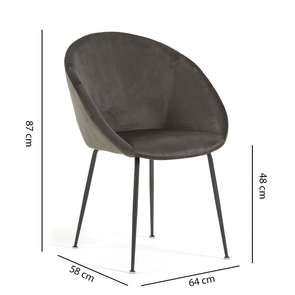 Iris – sedia in velluto o bouclé con gambe in metallo