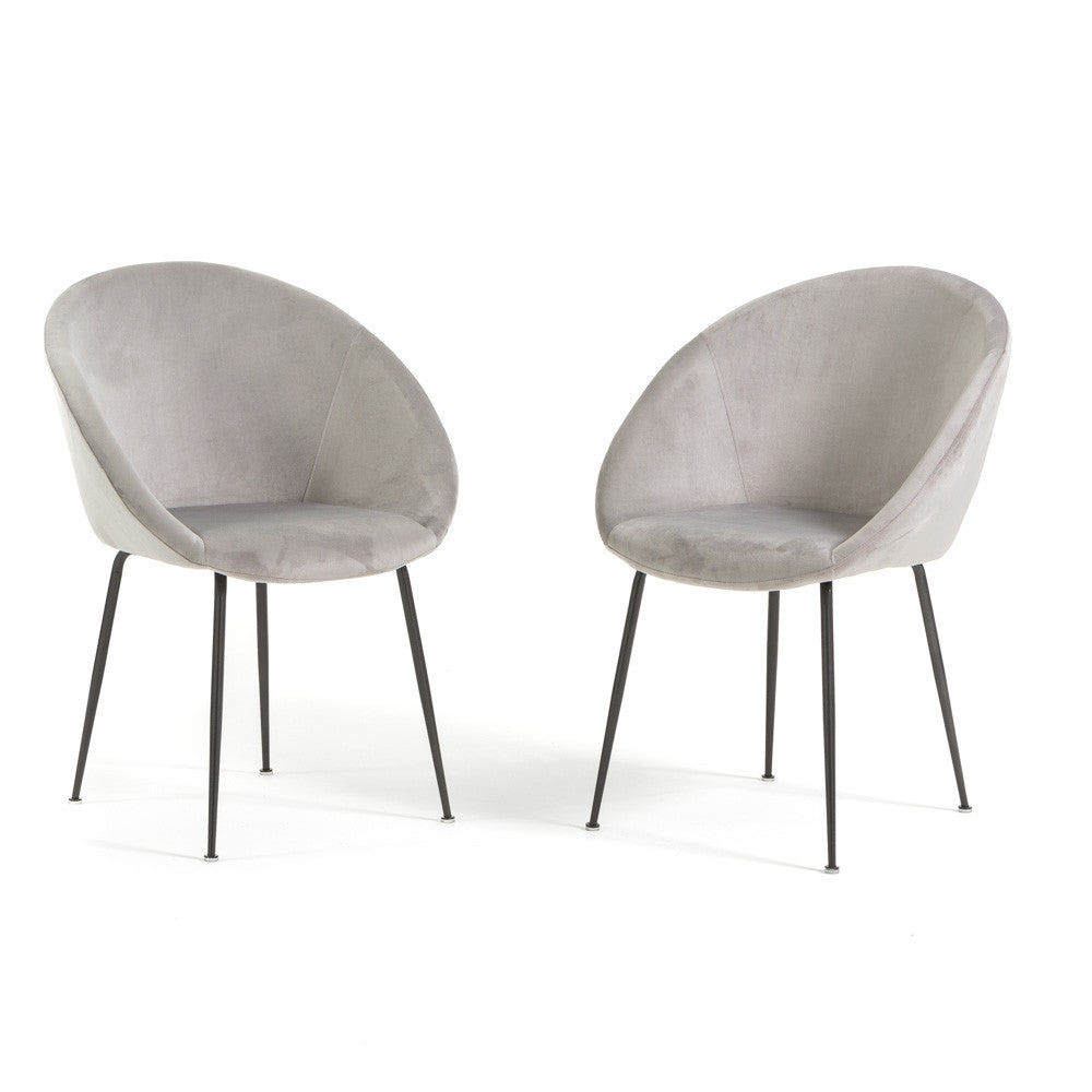 Iris – sedia in velluto o bouclé con gambe in metallo, colore grigio chiaro, gambe grigio scuro