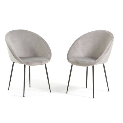 Iris – sedia in velluto o bouclé con gambe in metallo, colore grigio chiaro, gambe grigio scuro