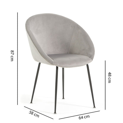 Iris – sedia in velluto o bouclé con gambe in metallo
