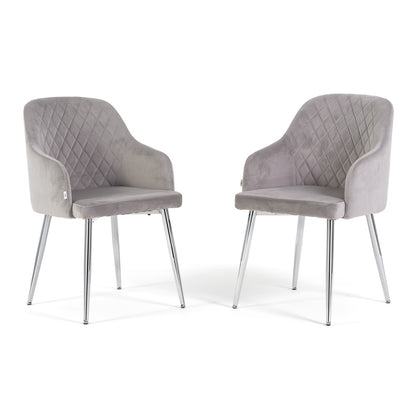 Tessa – Poltroncina avvolgente in velluto con gambe in metallo, colore grigio chiaro, gambe argento