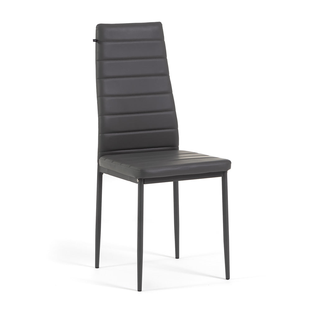 Lidia – sedia in ecopelle trapuntata con schienale alto, colore grigio scuro
