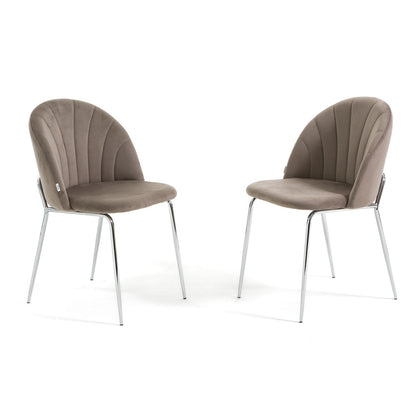 Sonia – sedia in velluto con schienale interno trapuntato, colore tortora, gambe argento
