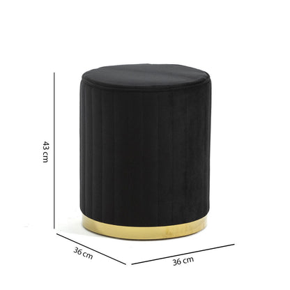 Ruby – pouf cilindrico in velluto trapuntato con base cromata
