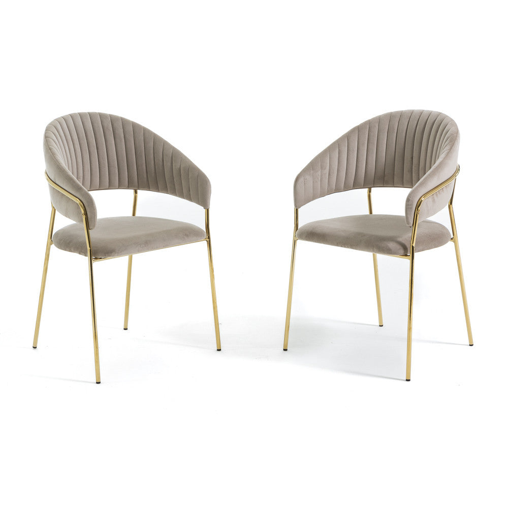 Lea – sedia in velluto trapuntato con gambe in metallo, colore beige, gambe oro