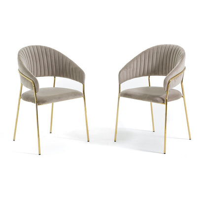 Lea – sedia in velluto trapuntato con gambe in metallo, colore beige, gambe oro
