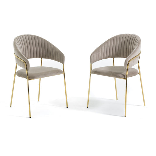 Lea – sedia in velluto trapuntato con gambe in metallo, colore beige, gambe oro