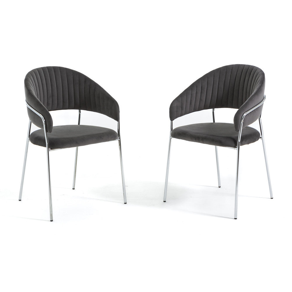 Lea – sedia in velluto trapuntato con gambe in metallo, colore grigio scuro, gambe argento