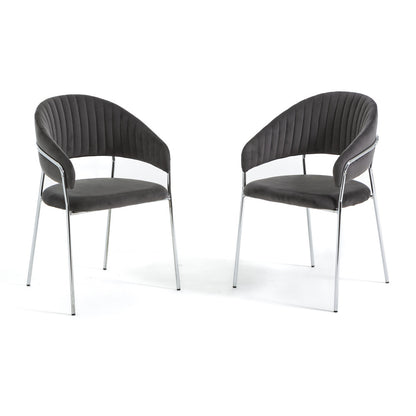 Lea – sedia in velluto trapuntato con gambe in metallo, colore grigio scuro, gambe argento