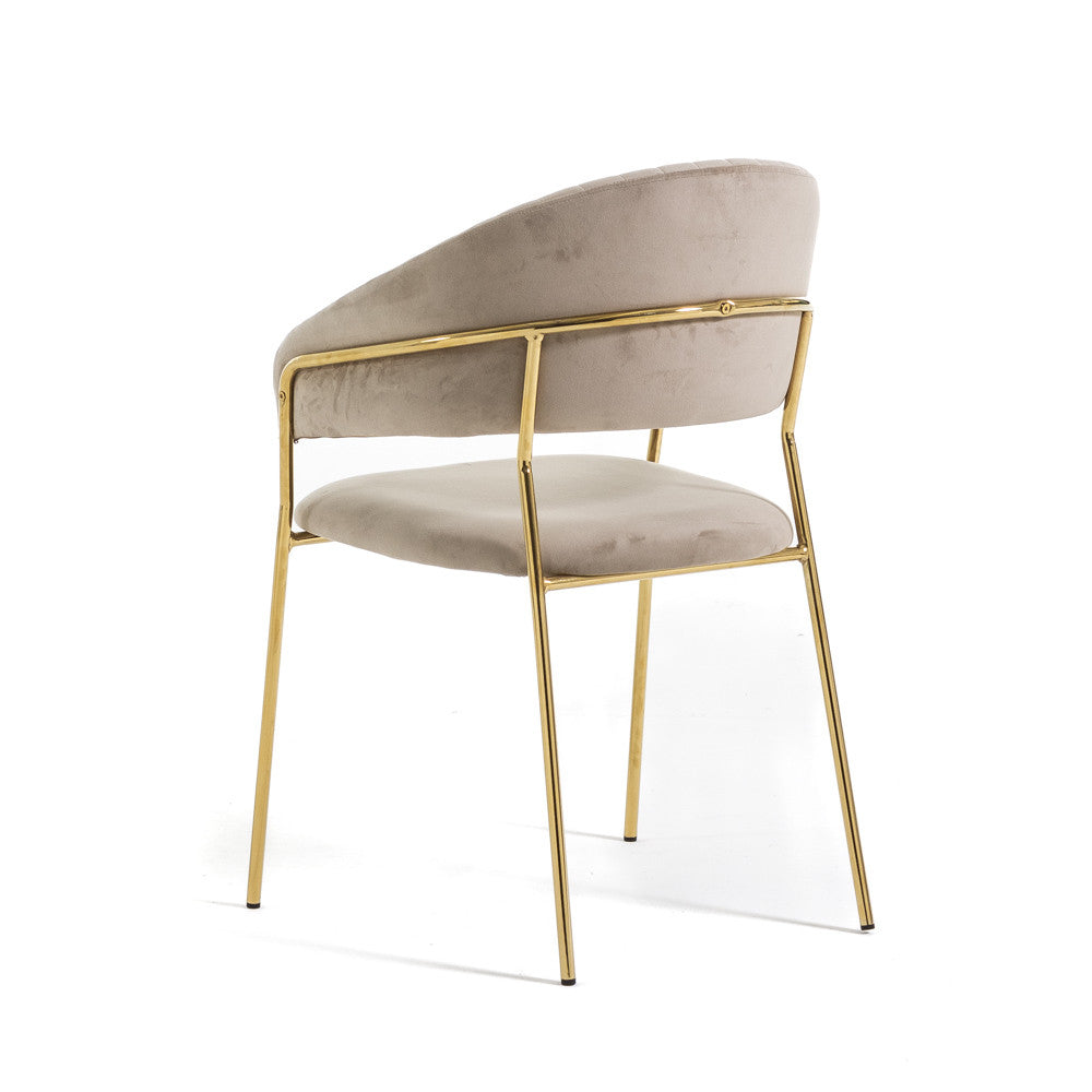 Lea – sedia in velluto trapuntato con gambe in metallo