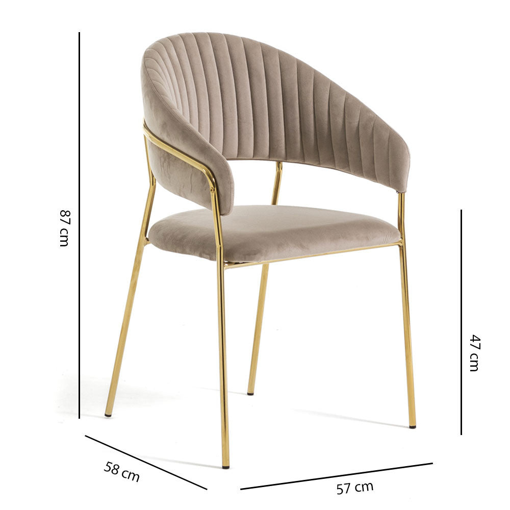 Lea – sedia in velluto trapuntato con gambe in metallo