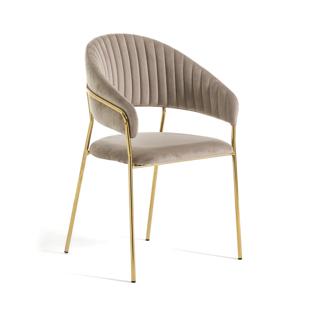 Lea – sedia in velluto trapuntato con gambe in metallo