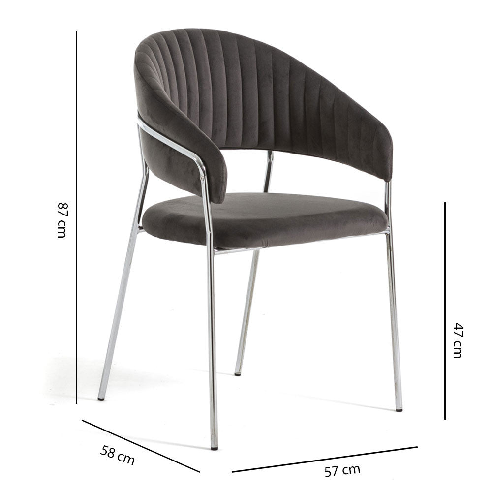 Lea – sedia in velluto trapuntato con gambe in metallo