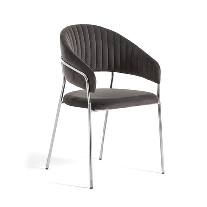 Lea – sedia in velluto trapuntato con gambe in metallo