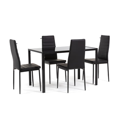 Ettore Lidia – set pranzo con tavolo in metallo e vetro e 4 sedie, colore antracite