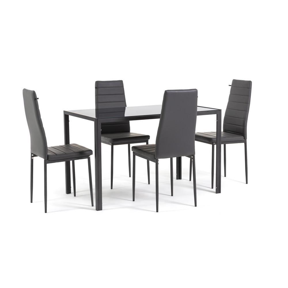 Ettore Lidia – set pranzo con tavolo in metallo e vetro e 4 sedie, colore grigio scuro