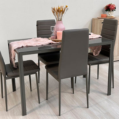 Ettore Lidia – set pranzo con tavolo in metallo e vetro e 4 sedie