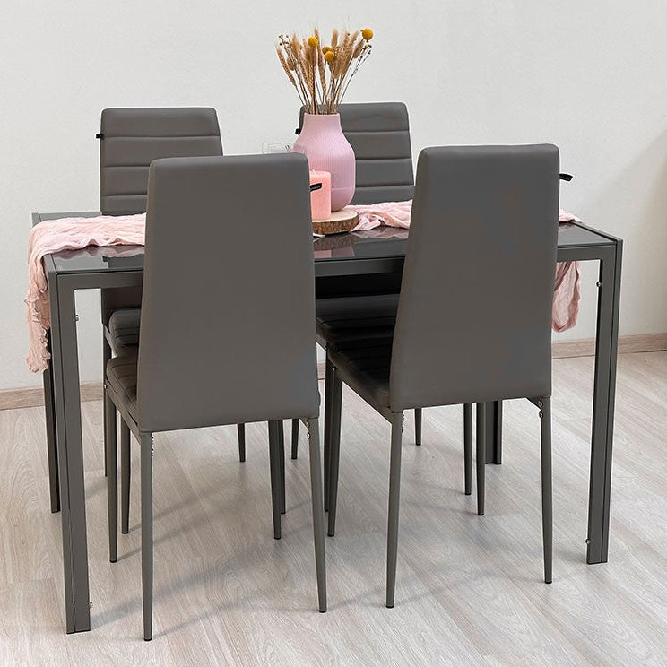 Ettore Lidia – set pranzo con tavolo in metallo e vetro e 4 sedie