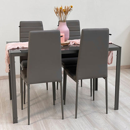 Ettore Lidia – set pranzo con tavolo in metallo e vetro e 4 sedie