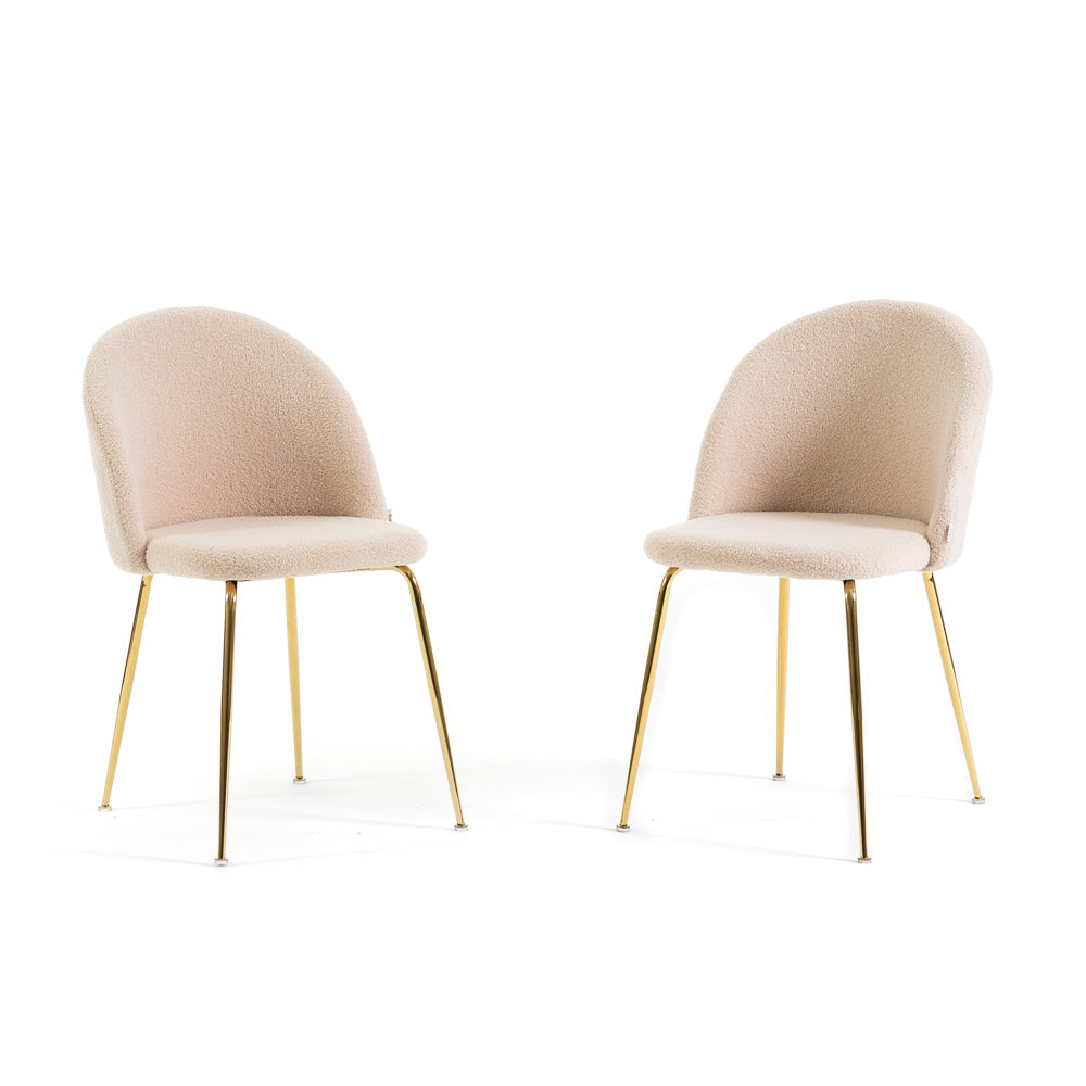 Sara – sedia in tessuto teddy con gambe in metallo, colore panna, gambe oro