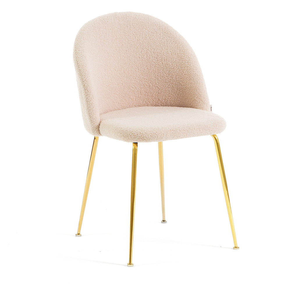Sara – sedia in tessuto teddy con gambe in metallo, colore panna, gambe oro