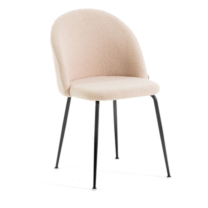 Sara – sedia in tessuto teddy con gambe in metallo, colore panna, gambe grigio scuro