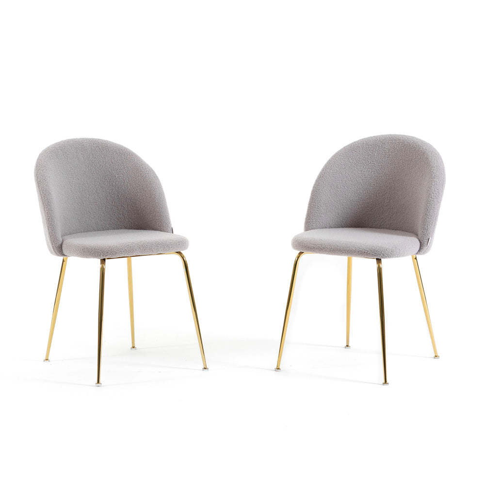 Sara – sedia in tessuto teddy con gambe in metallo, colore grigio chiaro, gambe oro