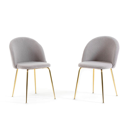 Sara – sedia in tessuto teddy con gambe in metallo, colore grigio chiaro, gambe oro