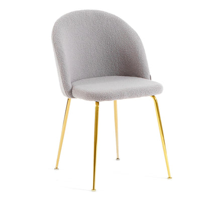 Sara – sedia in tessuto teddy con gambe in metallo, colore grigio chiaro, gambe oro