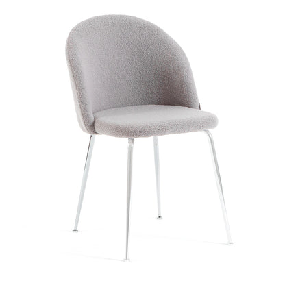 Sara – sedia in tessuto teddy con gambe in metallo, colore grigio chiaro, gambe argento