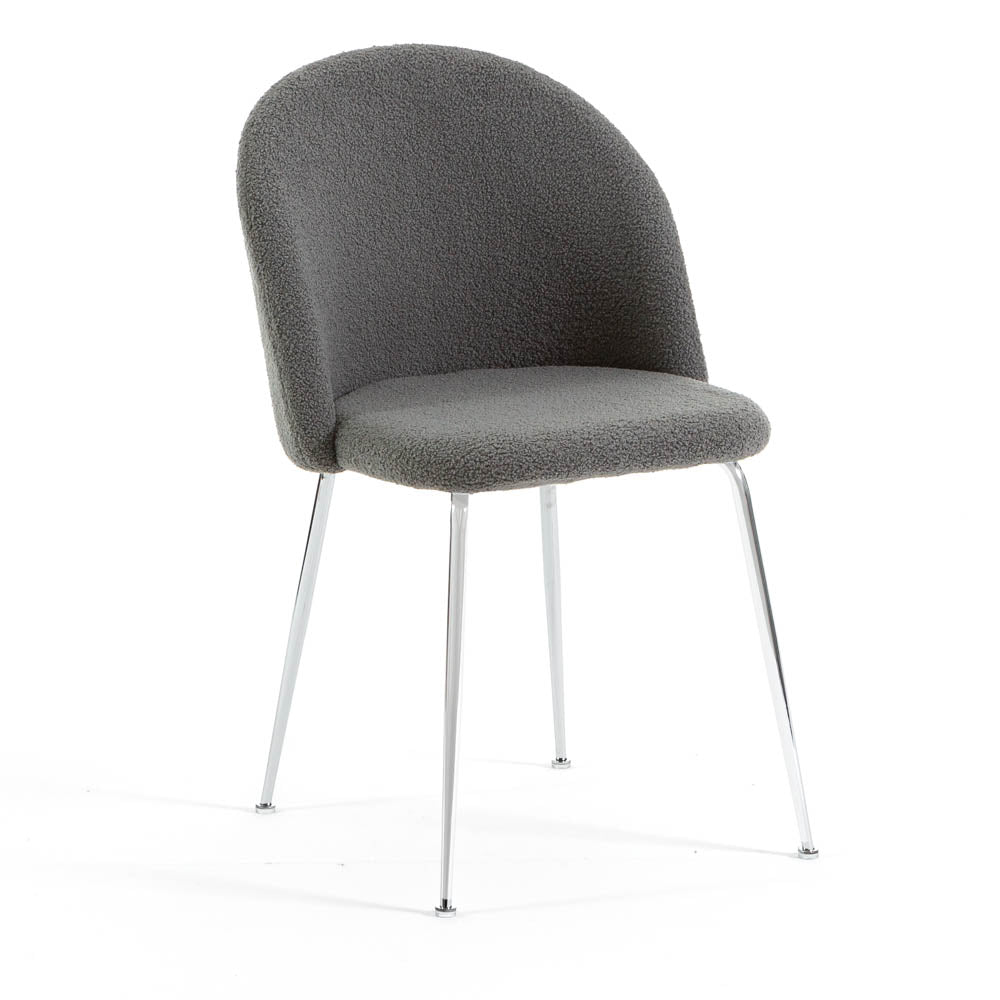 Sara – sedia in tessuto teddy con gambe in metallo, colore grigio scuro, gambe argento