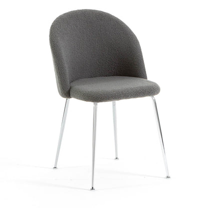 Sara – sedia in tessuto teddy con gambe in metallo, colore grigio scuro, gambe argento