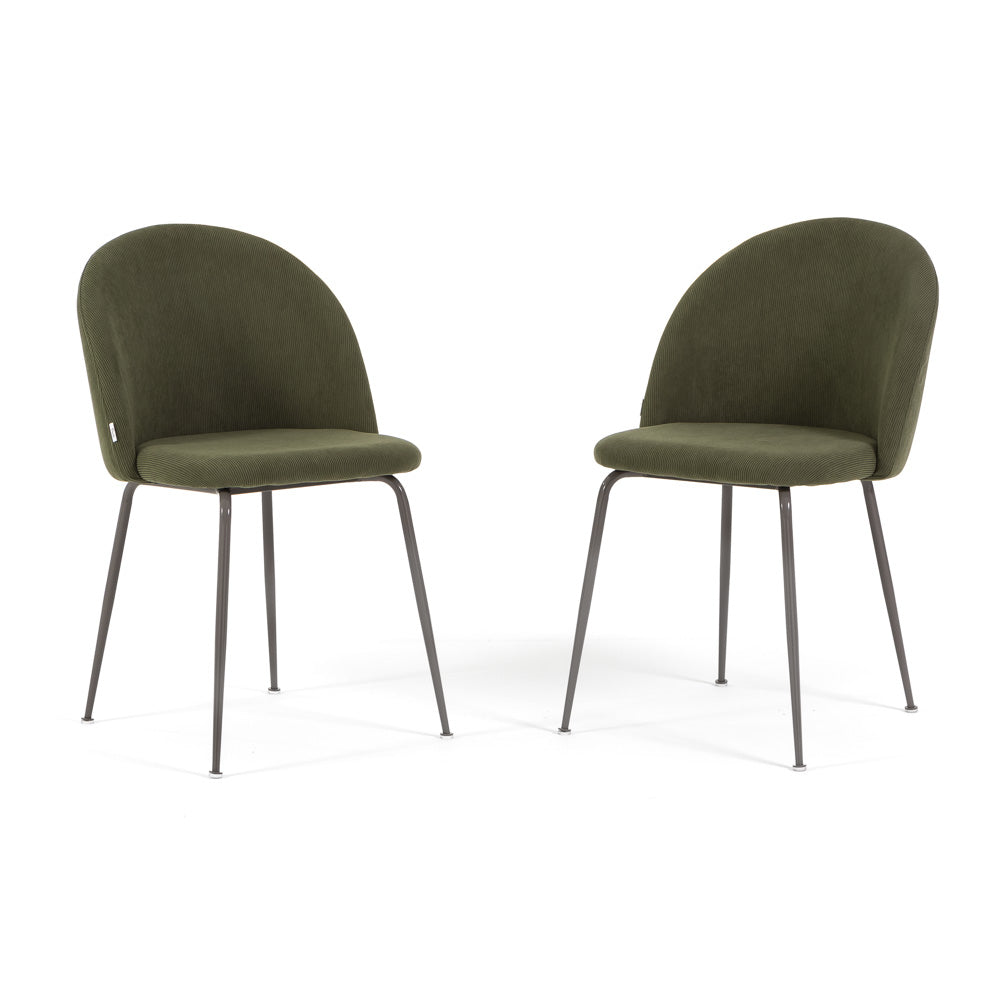 Sara – sedia in velluto a costine con gambe in metallo, colore verde bosco, gambe tortora