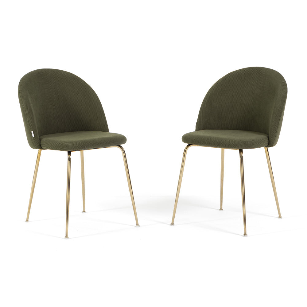 Sara – sedia in velluto a costine con gambe in metallo, colore verde bosco, gambe oro