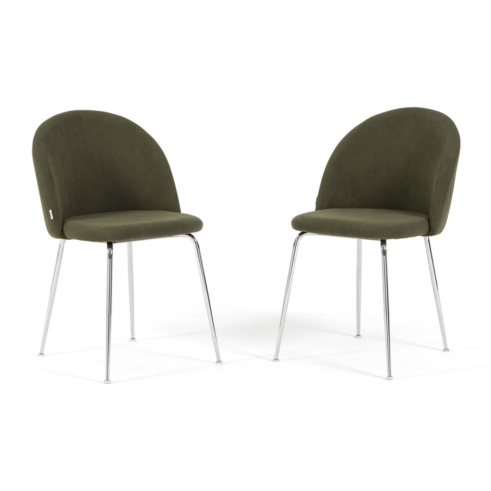 Sara – sedia in velluto a costine con gambe in metallo, colore verde bosco, gambe argento