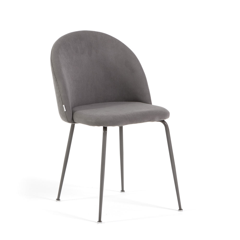 Sara – sedia in velluto a costine con gambe in metallo, colore grigio medio, gambe tortora
