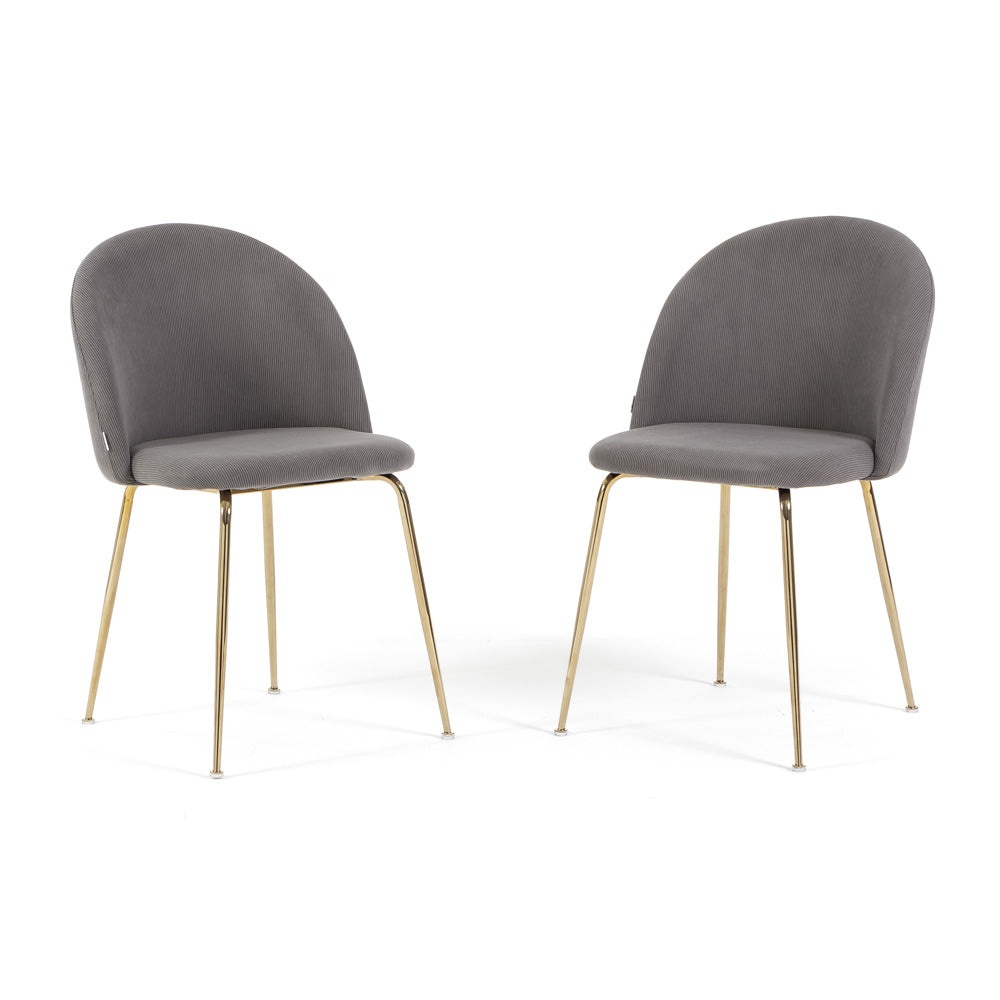 Sara – sedia in velluto a costine con gambe in metallo, colore grigio medio, gambe oro