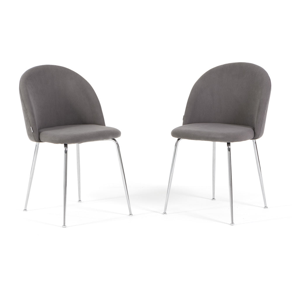 Sara – sedia in velluto a costine con gambe in metallo, colore grigio medio, gambe argento