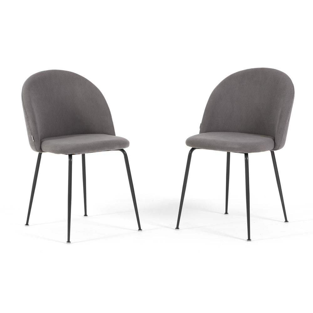 Sara – sedia in velluto a costine con gambe in metallo, colore grigio medio, gambe grigio scuro